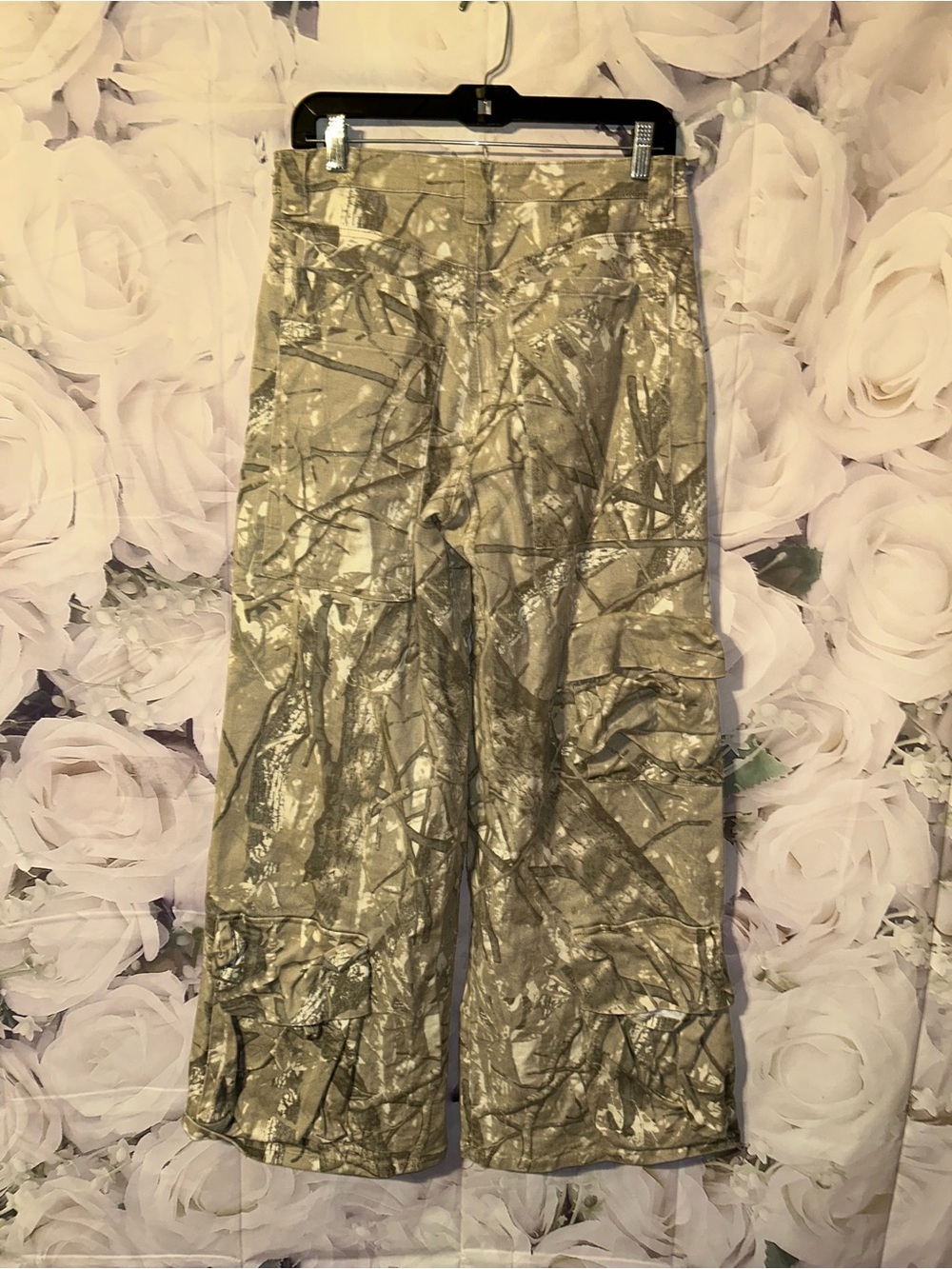 Fashion Nova Camo Wide Leg Cargo Pants Stretch Skater Womens Size 7 Medium Tan - Picture 5 of 9